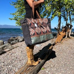 Myra Bag Multicolor Tote with Brown Straps